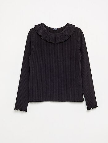T-shirt a costine con colletto