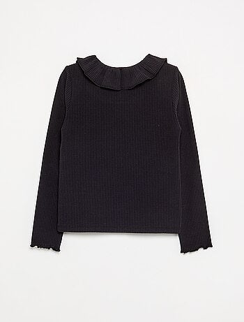 T-shirt a costine con colletto