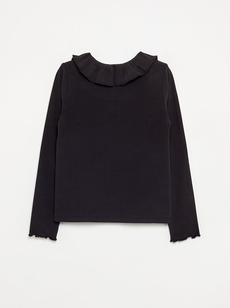 T-shirt a costine con colletto Nero - Kiabi