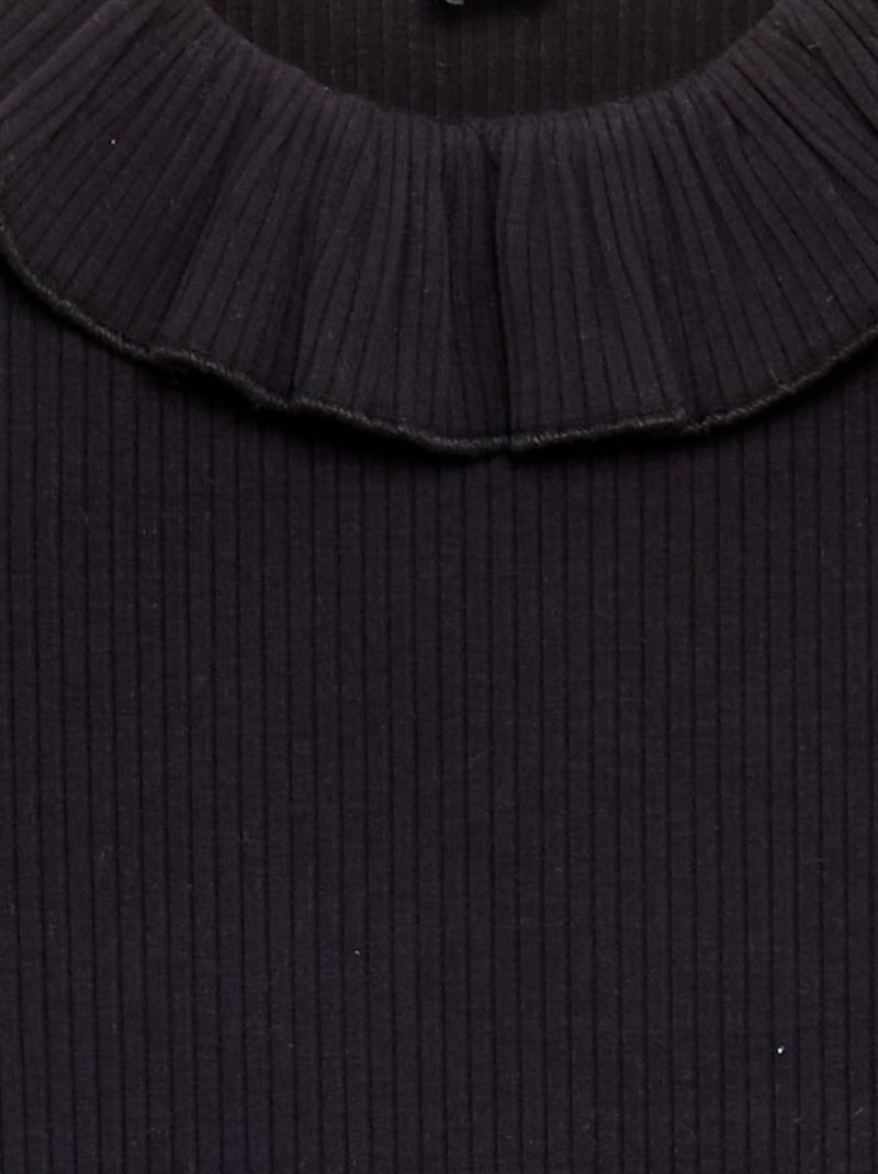 T-shirt a costine con colletto Nero - Kiabi