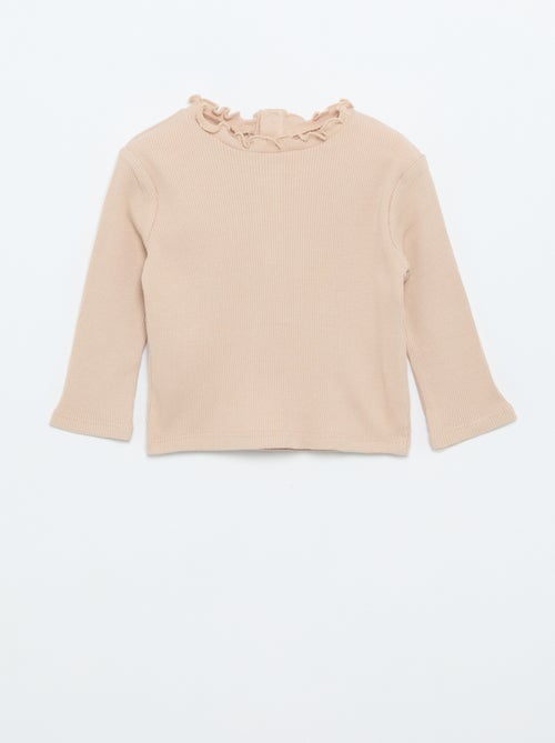 T-shirt a costine con colletto ondulato - Kiabi