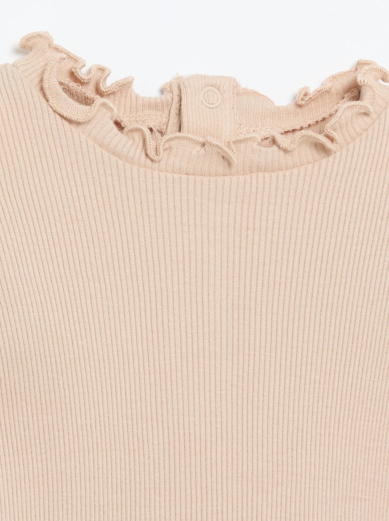 T-shirt a costine con colletto ondulato Beige - Kiabi