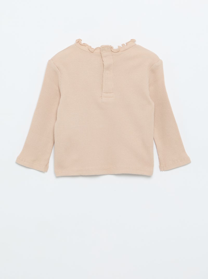 T-shirt a costine con colletto ondulato Beige - Kiabi