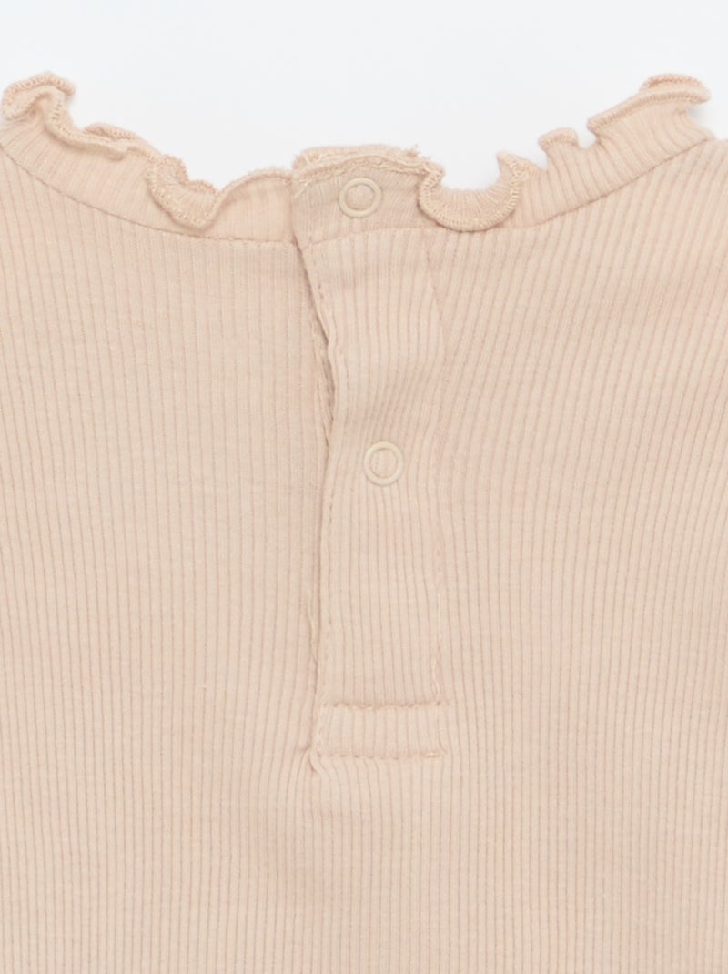 T-shirt a costine con colletto ondulato Beige - Kiabi