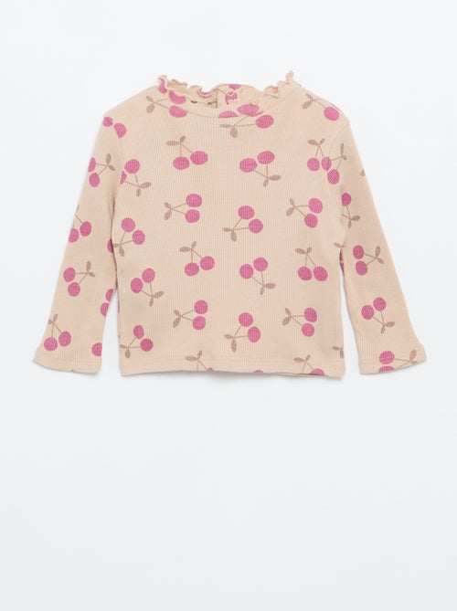 T-shirt a costine con colletto ondulato - Kiabi