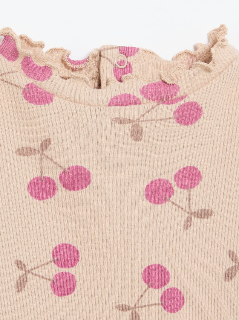 T-shirt a costine con colletto ondulato Beige - Kiabi