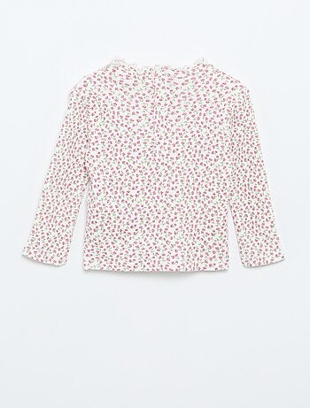 T-shirt a costine con colletto ondulato
