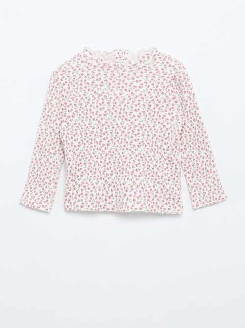 T-shirt a costine con colletto ondulato - Kiabi