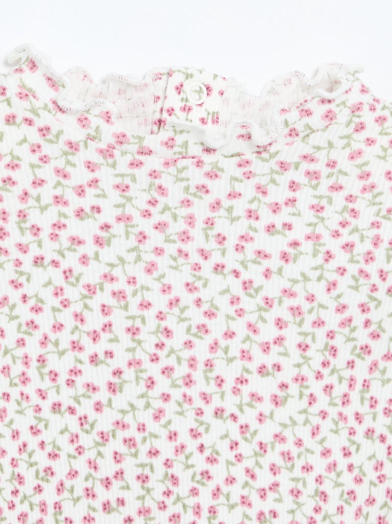 T-shirt a costine con colletto ondulato Bianco - Kiabi