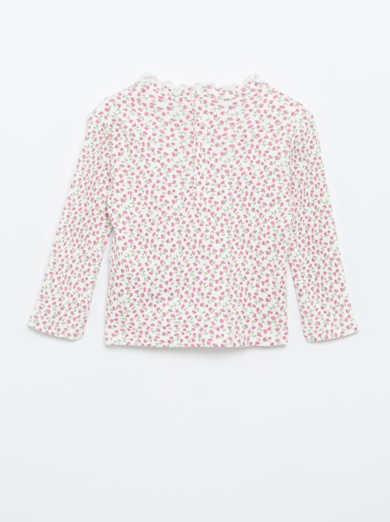 T-shirt a costine con colletto ondulato Bianco - Kiabi