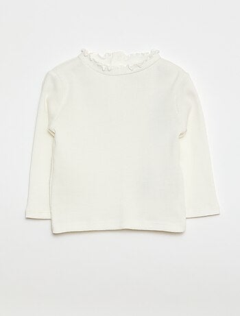 T-shirt a costine con colletto ondulato