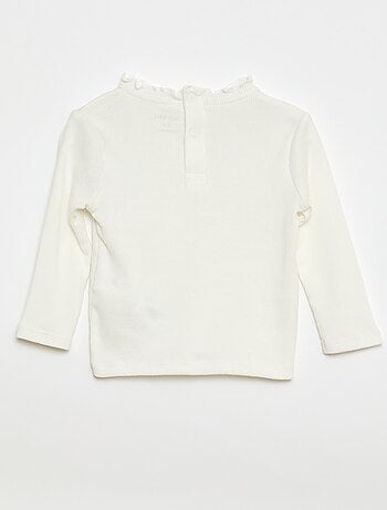 T-shirt a costine con colletto ondulato