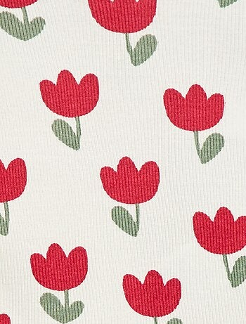 T-shirt a costine con colletto ondulato