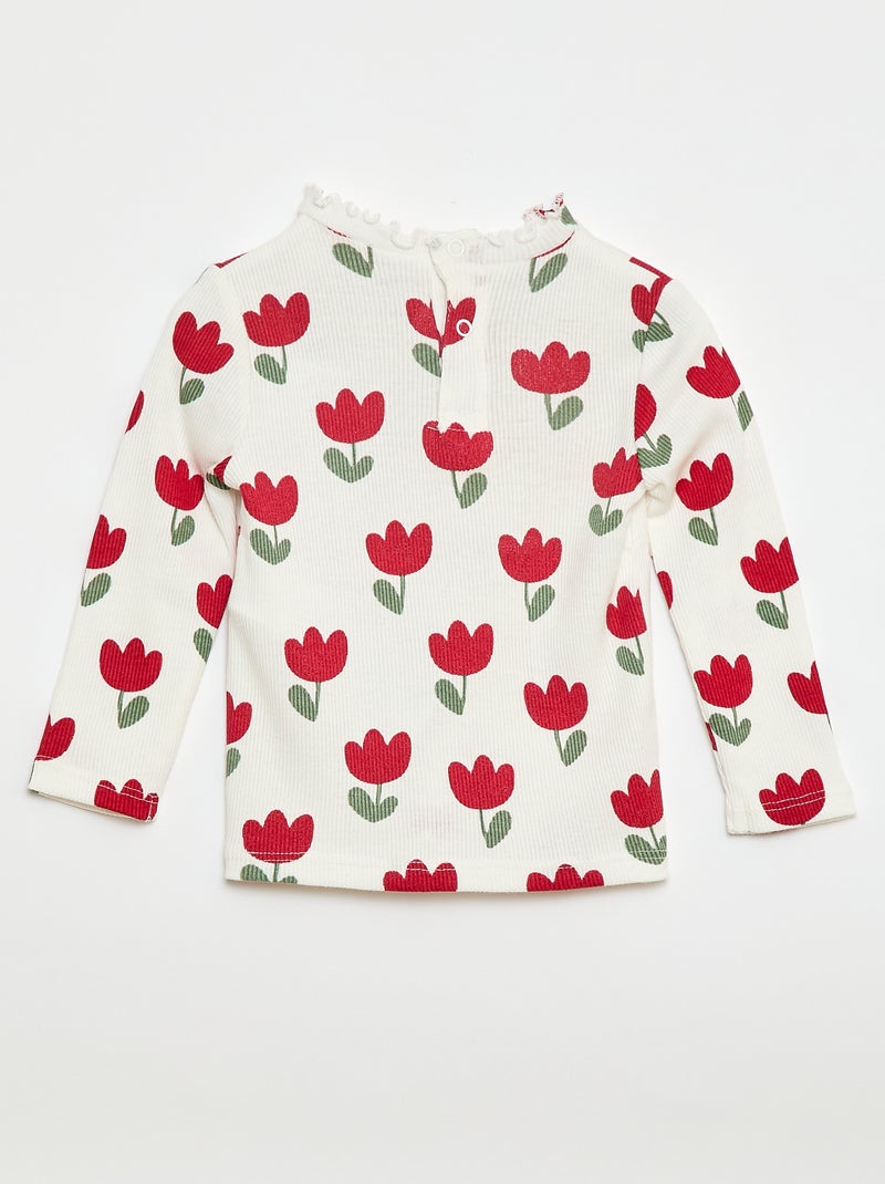 T-shirt a costine con colletto ondulato Bianco - Kiabi