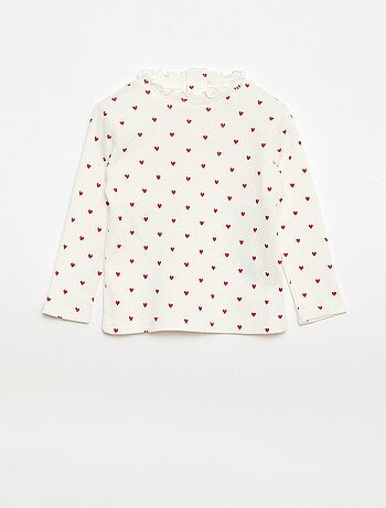 T-shirt a costine con colletto ondulato