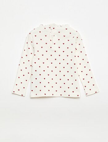 T-shirt a costine con colletto ondulato