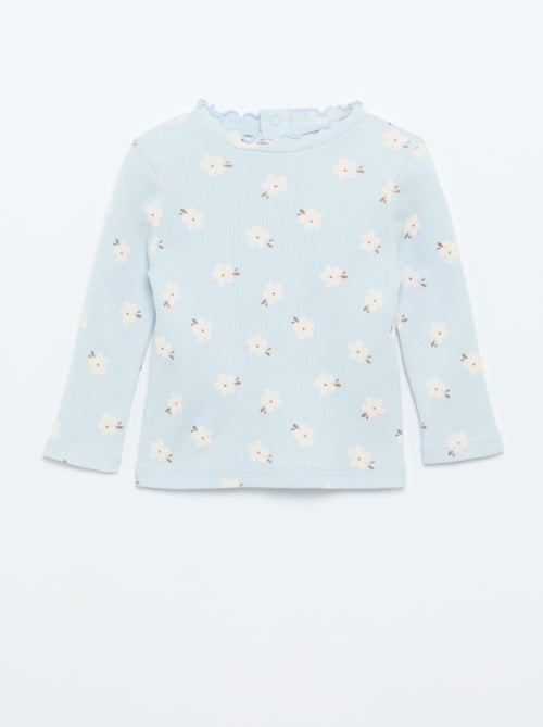 T-shirt a costine con colletto ondulato - Kiabi