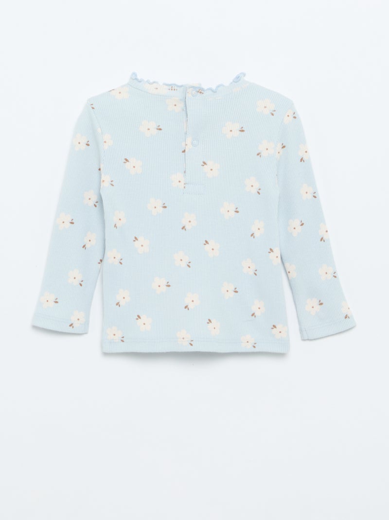 T-shirt a costine con colletto ondulato Blu - Kiabi