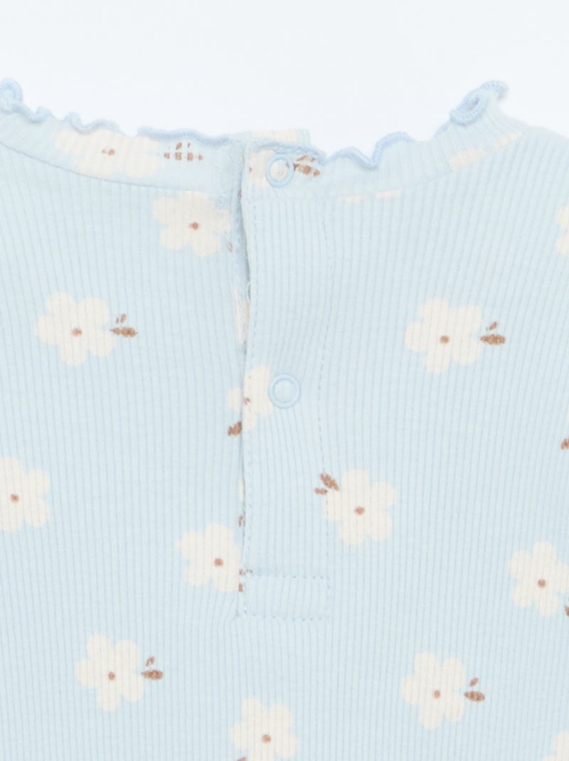T-shirt a costine con colletto ondulato Blu - Kiabi