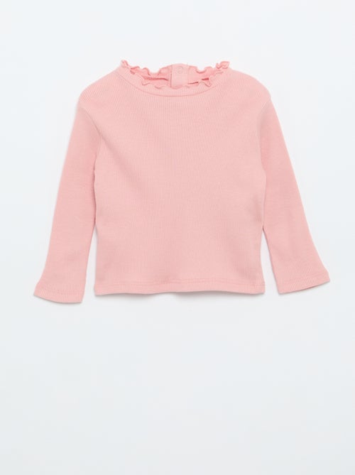 T-shirt a costine con colletto ondulato - Kiabi
