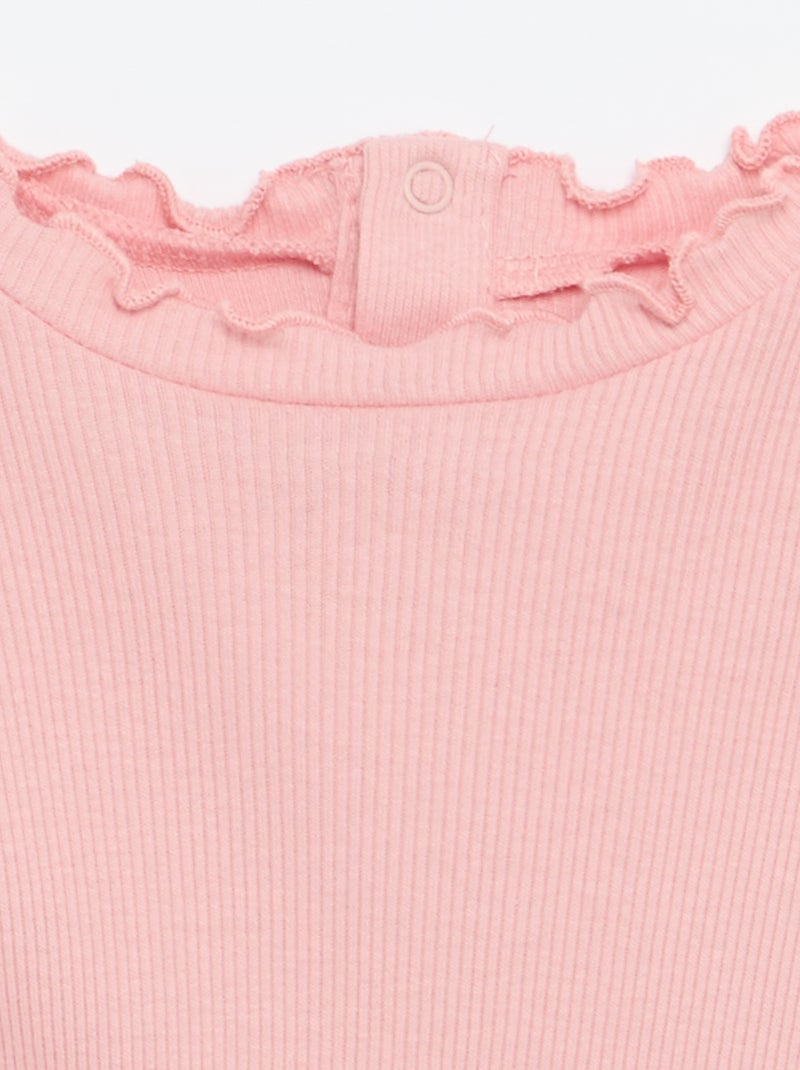 T-shirt a costine con colletto ondulato Rosa - Kiabi