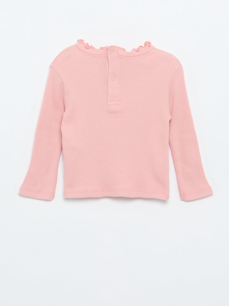 T-shirt a costine con colletto ondulato Rosa - Kiabi