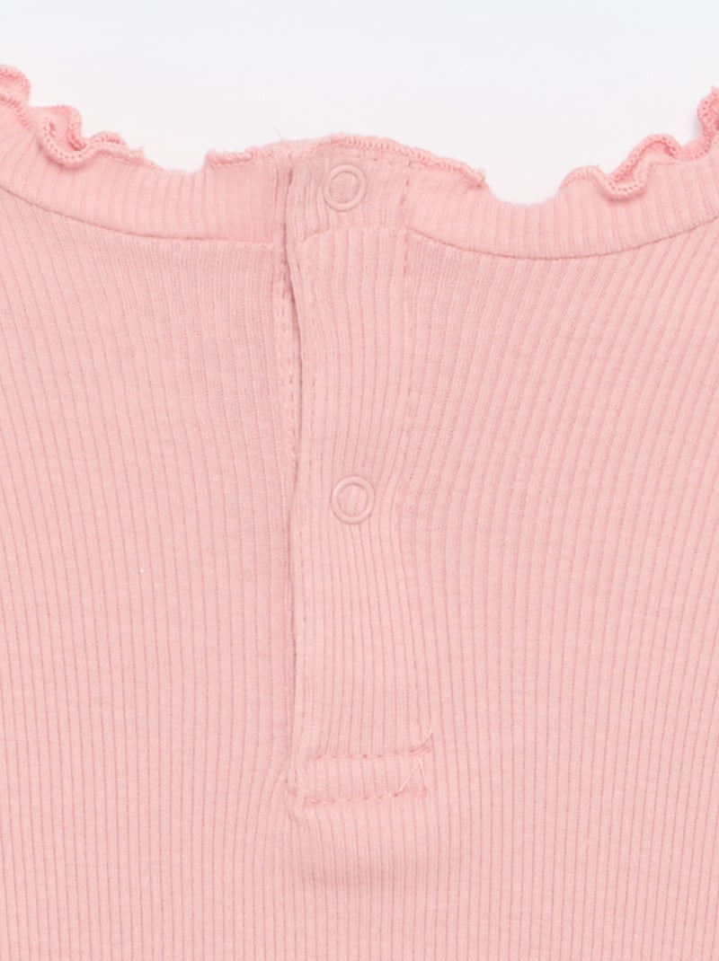 T-shirt a costine con colletto ondulato Rosa - Kiabi