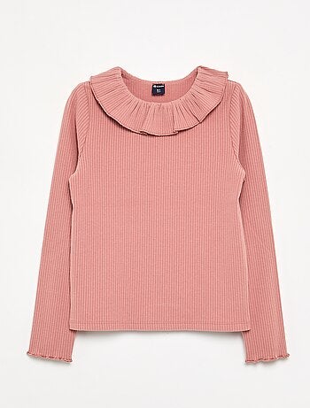 T-shirt a costine con colletto