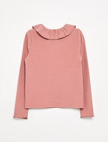 T-shirt a costine con colletto