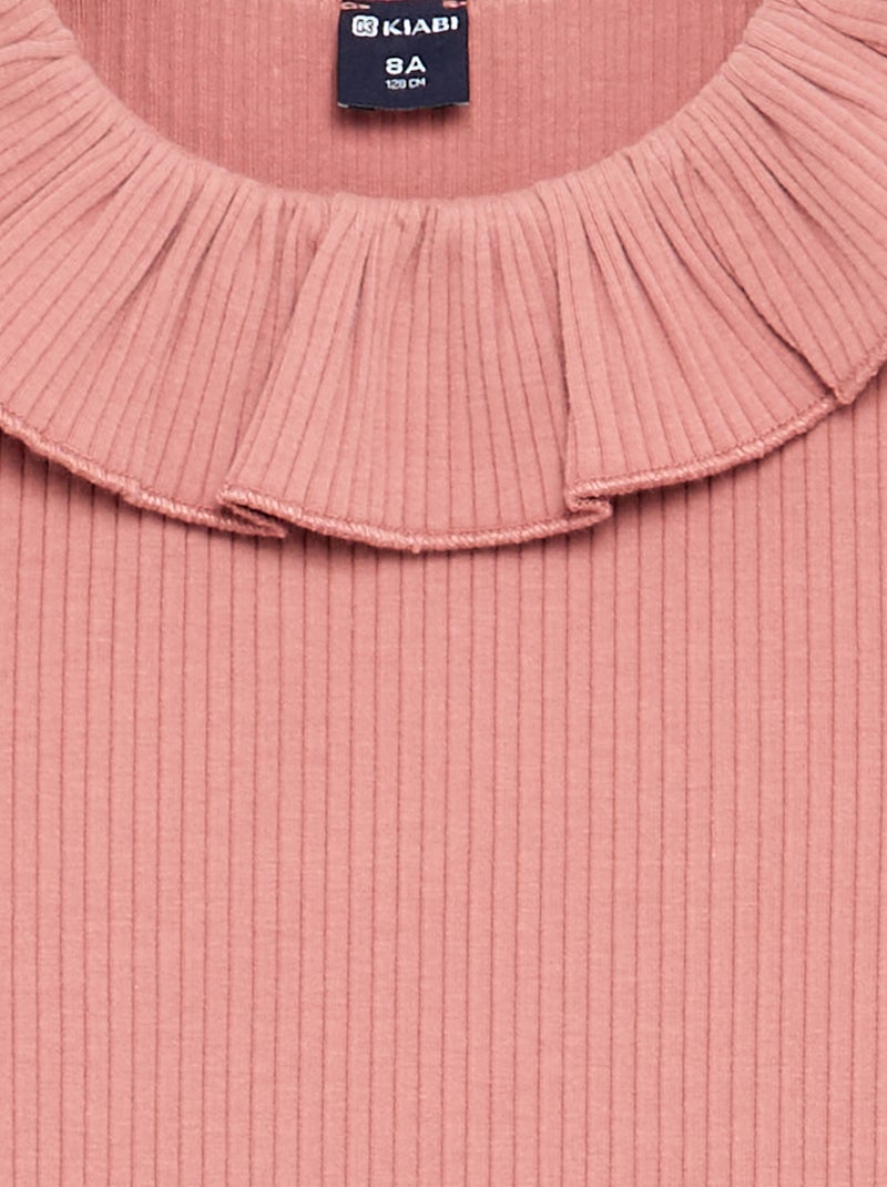 T-shirt a costine con colletto Rosa - Kiabi