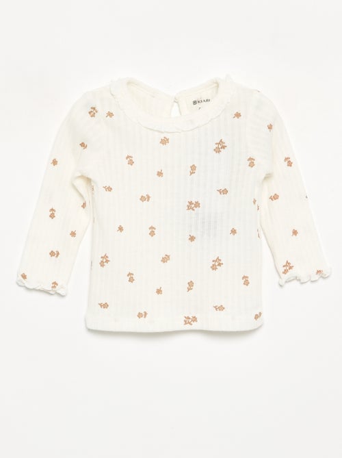 T-shirt a costine con collo e maniche a volant - Kiabi