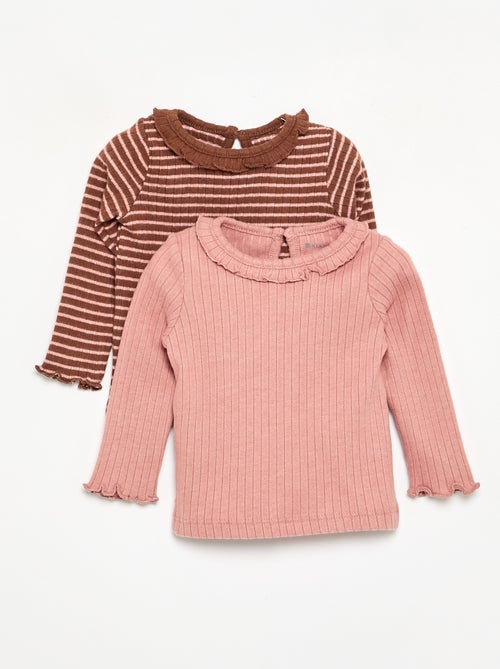 T-shirt a costine con collo e maniche a volant - Kiabi