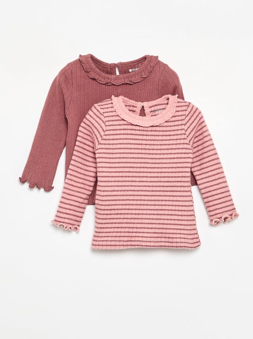 T-shirt a costine con collo e maniche a volant - Kiabi