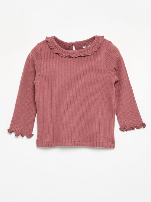 T-shirt a costine con collo e maniche a volant - Kiabi