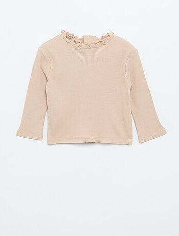 T-shirt a costine con collo ondulato