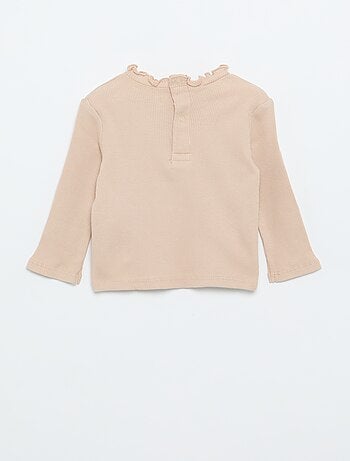 T-shirt a costine con collo ondulato