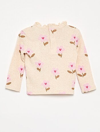 T-shirt a costine con collo ondulato