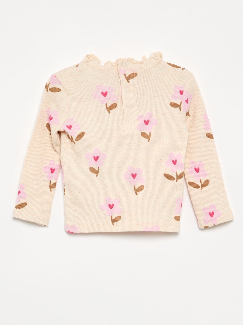 T-shirt a costine con collo ondulato Beige - Kiabi