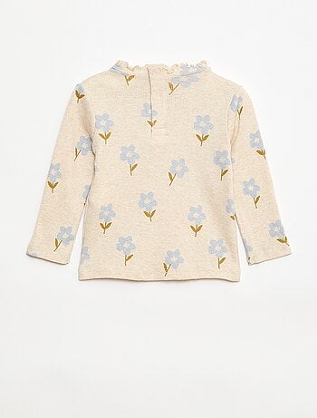 T-shirt a costine con collo ondulato