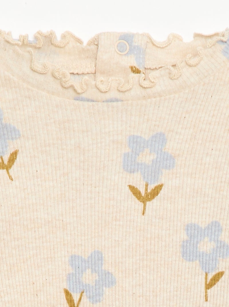 T-shirt a costine con collo ondulato Beige - Kiabi