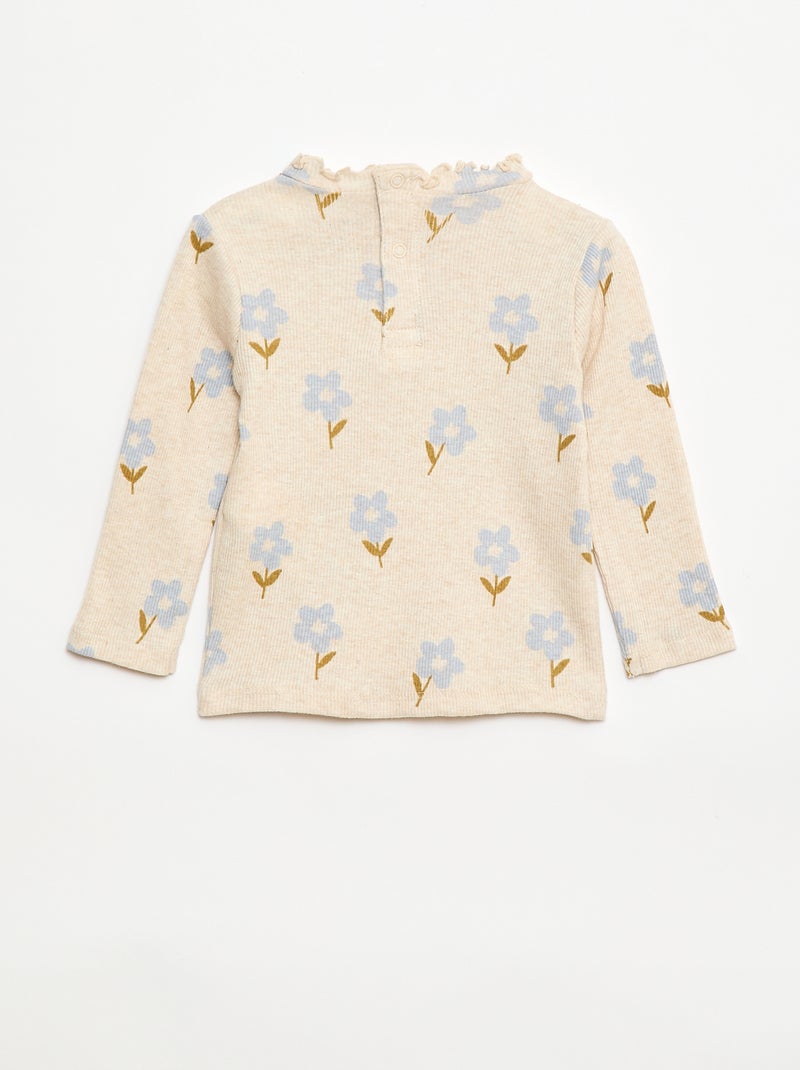 T-shirt a costine con collo ondulato Beige - Kiabi