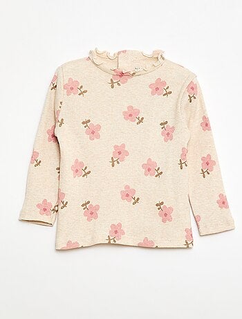 T-shirt a costine con collo ondulato