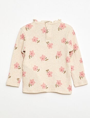 T-shirt a costine con collo ondulato