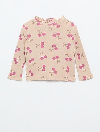 T-shirt a costine con collo ondulato
