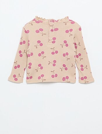 T-shirt a costine con collo ondulato