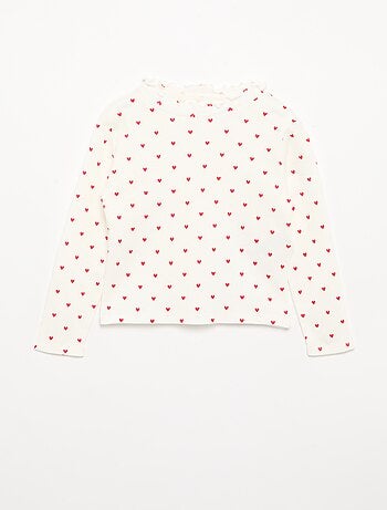 T-shirt a costine con collo ondulato