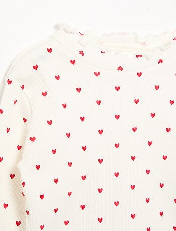 T-shirt a costine con collo ondulato