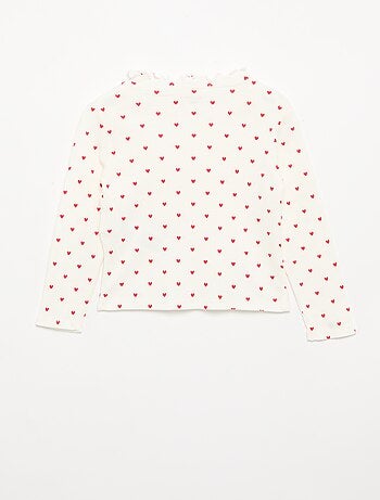 T-shirt a costine con collo ondulato