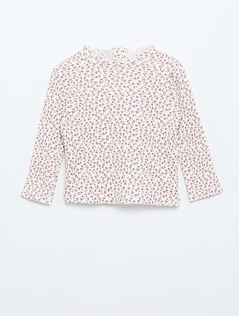 T-shirt a costine con collo ondulato