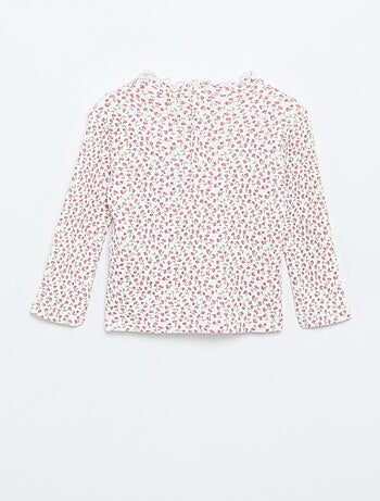 T-shirt a costine con collo ondulato